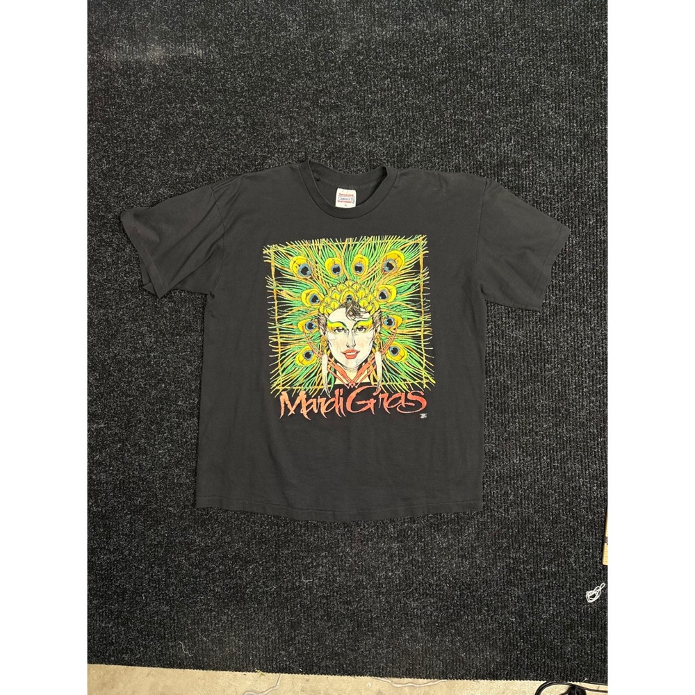 Vintage Mardi Gras T Shirt XL Black Tennessee River Peacock Graphic 90s Tee
